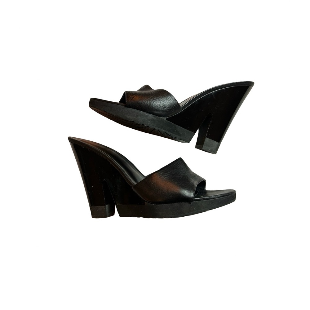 NINE WEST Black Leather Margara Wedge Sandals